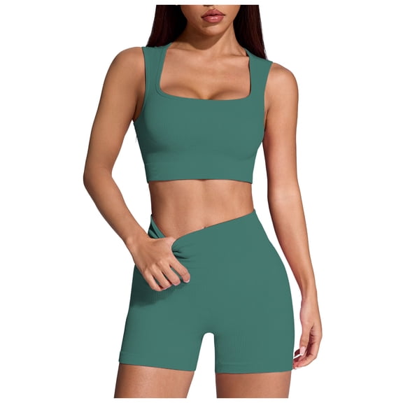 UAYOTSE Womens Casual Two Piece Outfits Short Sets Summer Active Seamless Tracksuit High Waisted Yoga Shorts Crop Tank Top Set,Sizes S