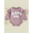 thumbnail image 2 of Gupgi Baby Girl Sweatshirt Romper Infant Ruffle Long Sleeve Crew Neck Letter Embroidery Jumpsuit, 2 of 9