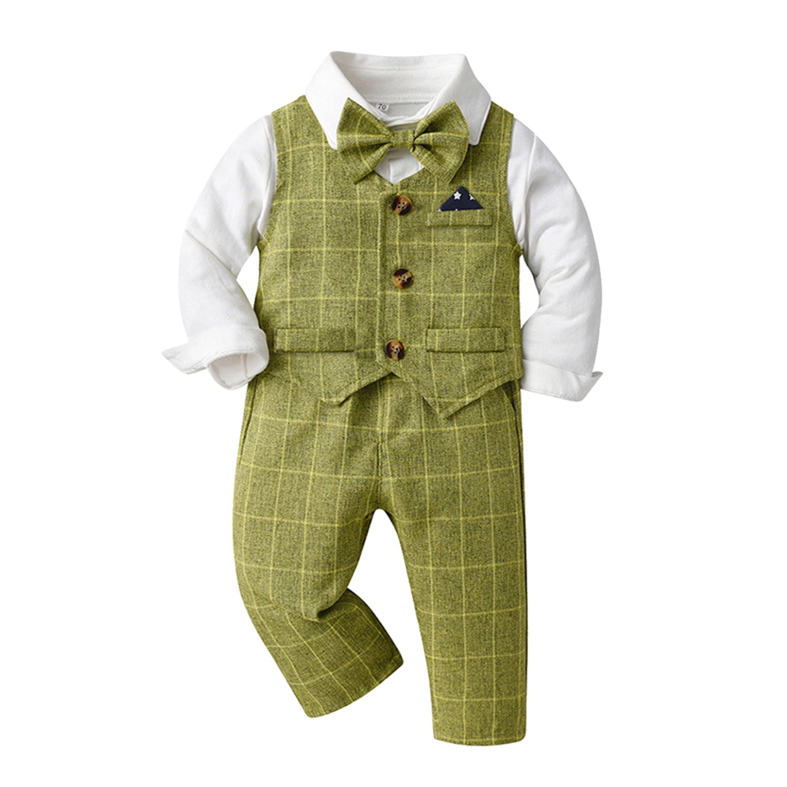 Bwdbhd Baby Boy Formal Outfits Baby Toddler Suit Shirt Pants Vest Coat Bow Tie Toddler Baby Boy Suit 4PCS Green,0-6 Months