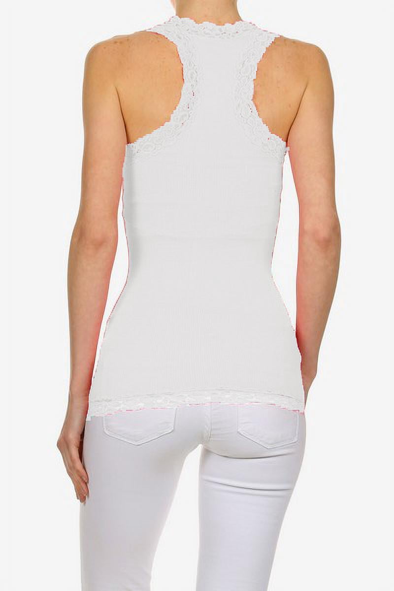 Women's -Junior's V-Neck Racer Back Lace Strap Tank