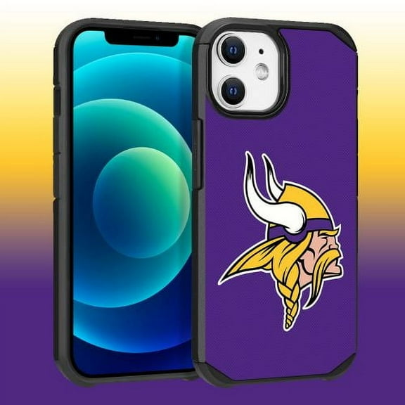 Apple iPhone 12 (6.1) - NFL Licensed Minnesota Vikings Team Logo on Purple Textured Dual Layer Case