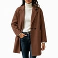 thumbnail image 2 of Afelkas Women's Oversized Wool Blend Peacoat Double Breasted Notch Lapel Mid Length Warm Winter Coat with Pockets, 2 of 6