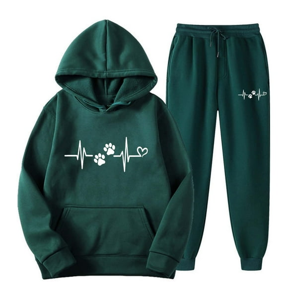 Usmixi Hoodies Sets for Women Womens Hooded Sweatshirt Lounge Sets Fashion ECG Print 2 Piece Outfit Sets Plus Size Drawstring Jogger Sweatpant Sweatsuits Set with Pocket Holiday Deals