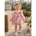 thumbnail image 3 of Cjfdfy Newborn Baby Girl Fall Outfits Long Sleeve Strawberry Print Romper with Headband Set Cute Strawberry  Print Outfit, Ruffle Bow Design, Mesh Tulle Dresses, Fall Winter Outfit for 0-18M, 3 of 9