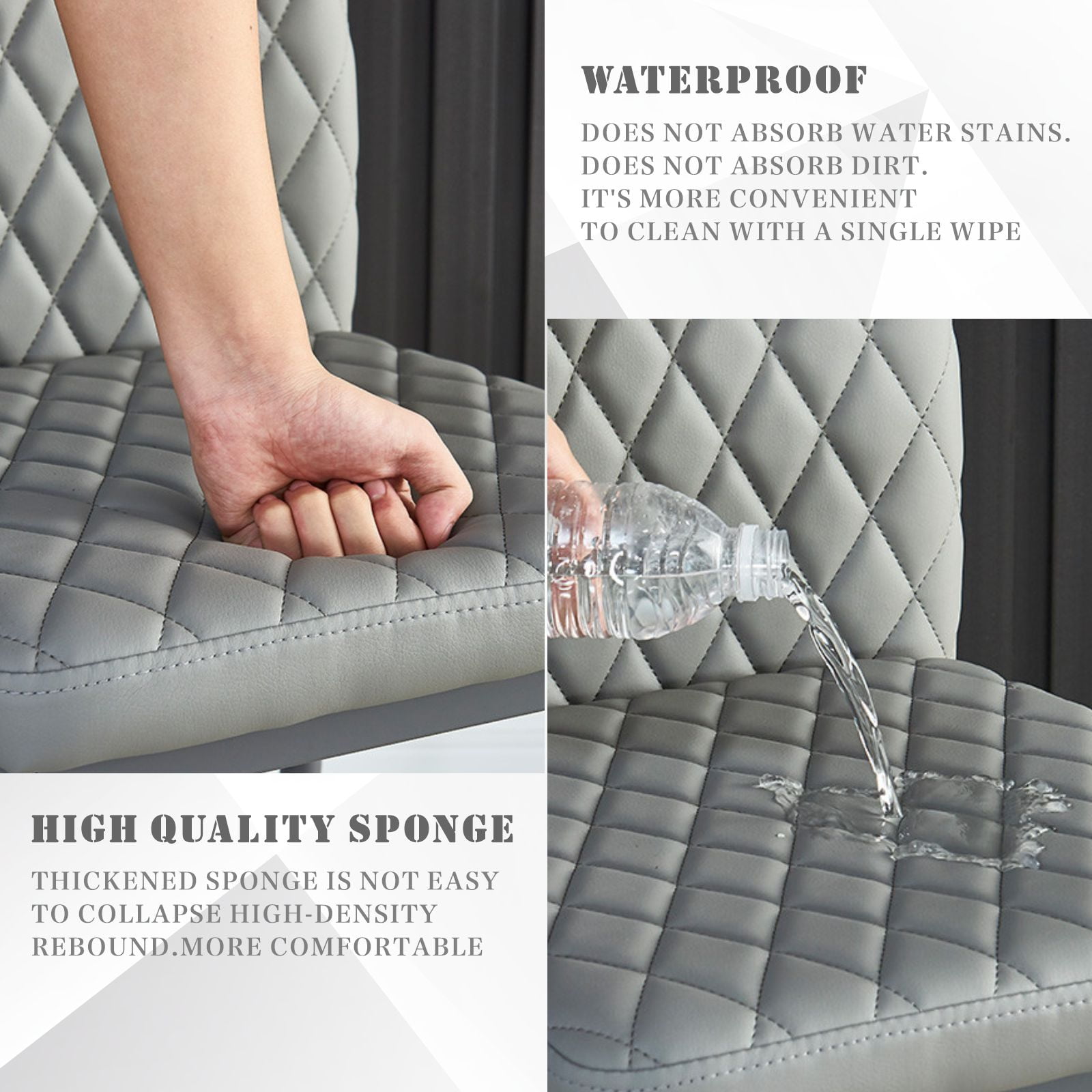 Noble House Modern Dining Chair Set of 4, Fireproof Leather Upholstery with Diamond Grid Pattern and Metal Frame,Gray