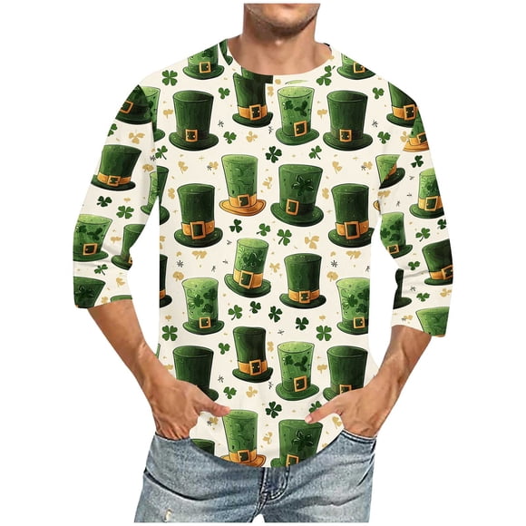 SBYOJLPB Men's Fashion Printing Round Neck Casual 3/4Sleeve Blouses Shirts Leisure TimeTops