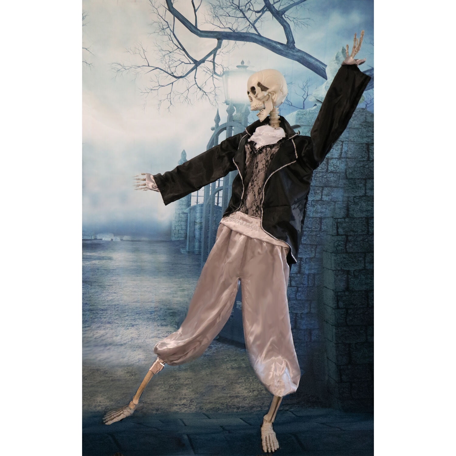 Haunted Hill Farm 5.25 ft Life-Size Skeleton Groom Prop with Lights and Sound, Indoor/Covered Outdoor Halloween Decoration, HHRPR-1FL