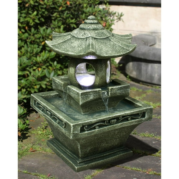 Hi-Line Gifts LED Lighted Cascading Pagoda Lantern Outdoor Water Fountain - 25.25"