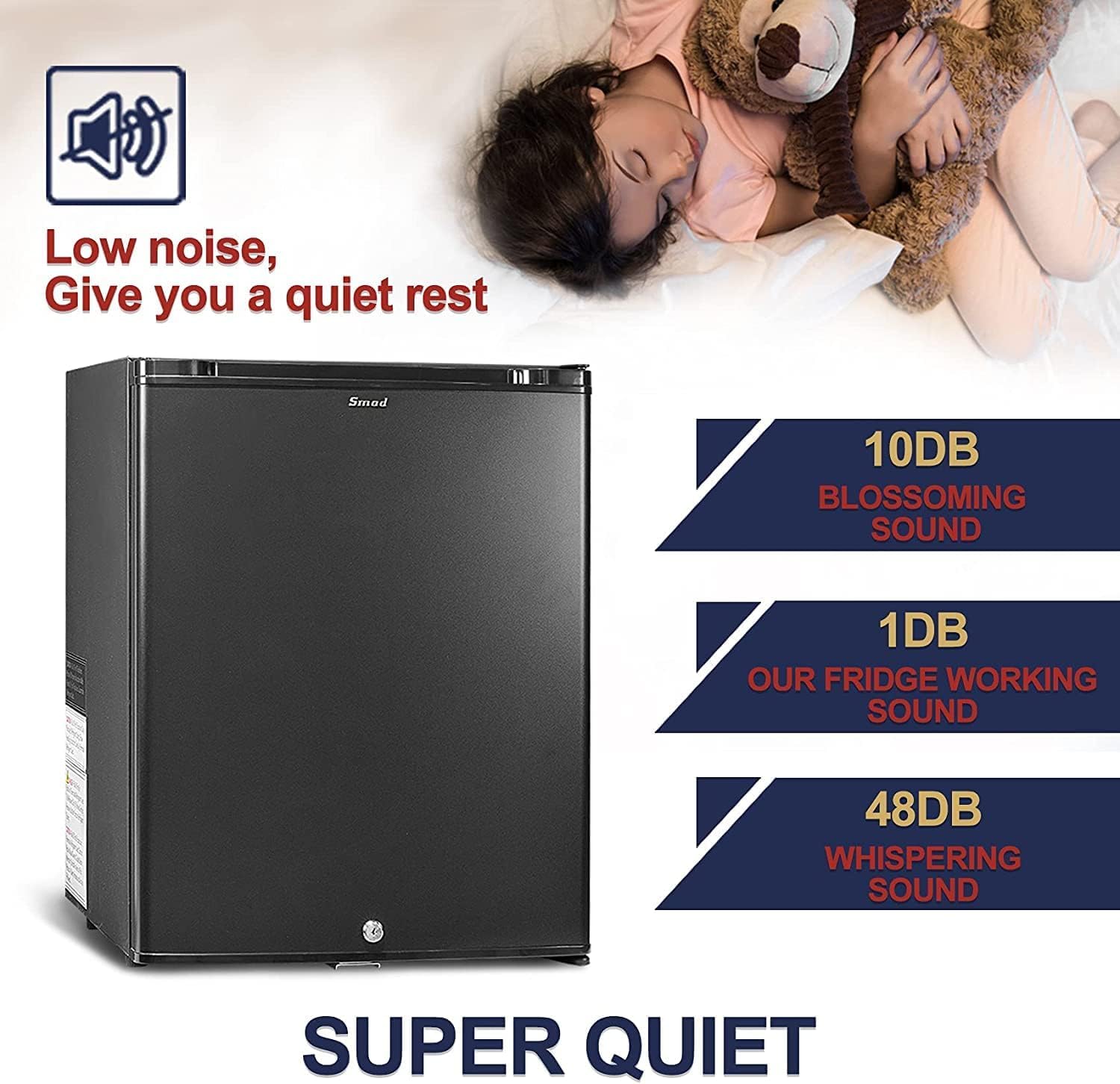 Smad 110V/12V No Noise RV Truck Caravan Compact Refrigerator Mini Fridge Lock Reversible Door 2.1 Cu ft Black