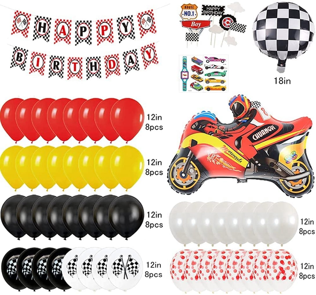 Racing Car Balloon Garland Kit, Yellow Black Red Balloon Arch with Checkered Flags Banner Checkered Balloons Confetti Balloons for Let's Go Racing Motorcycle Birthday Decorations