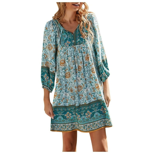 2025 Robe d'Été Vintage pour Femmes Robes Maxi Coupe Ample Imprimé Villégiature Bohème Grande Taille Robe d'Été pour Femmes