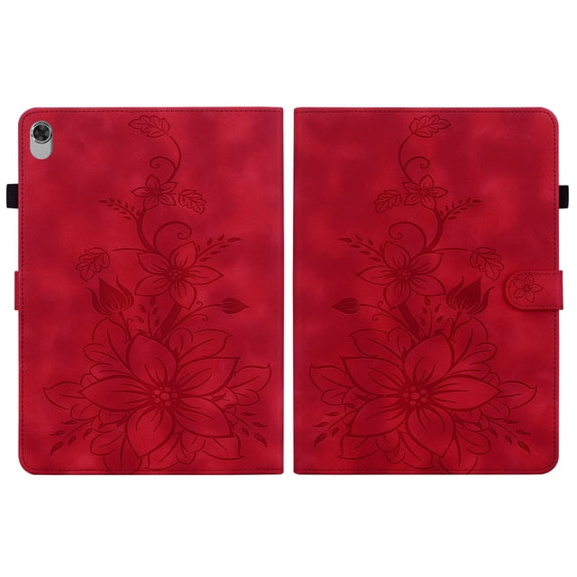 XYX Tablet Case for Lenovo Tab K10 10.3 Inch 2021 TB-X6C6F TB-X6C6X, Lily Flower Pattern PU Leather Multiple Viewing Angles Stand Slim Folio Tablet Cover (Red)