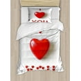thumbnail image 1 of I Love You Twin Size Duvet Cover Set, 3D Illustration of a Heart Lays in Between Words Made with Heart Shaped Font, Decorative 2 Piece Bedding Set with 1 Pillow Sham, Red White, by Ambesonne, 1 of 3