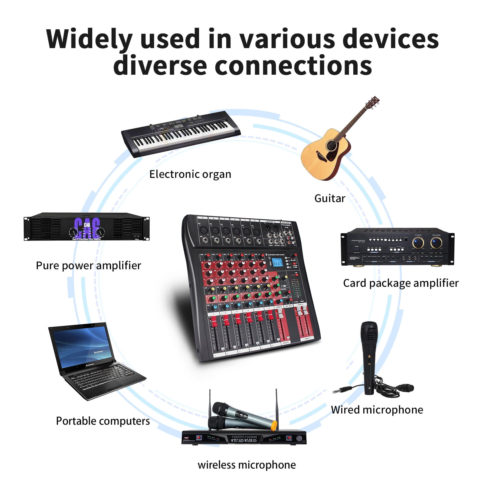 FULODE CT60 6-channel Professional mixer audio Bluetooth U disk 48V Phantom Power Source USB recording,dj mixer,Suitable for beginners as well