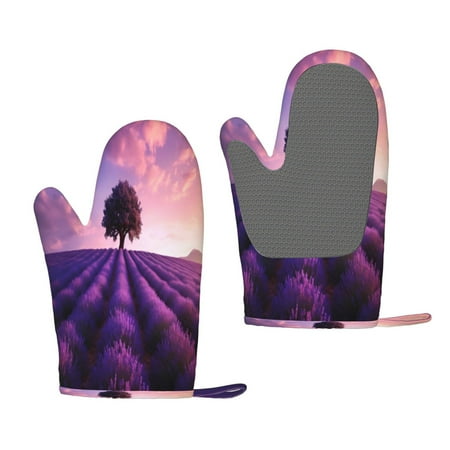 

Matuu Lavender Field Sunset for Silicone Oven Gloves Heat Resistant Grilling Gloves Non-Slip Silicone Oven Mitt Great for Grilling Kitchen and Cooking