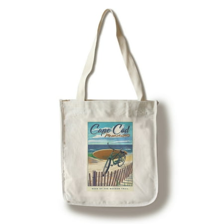 Cape Cod, Massachusetts - Beach Cruiser on Beach - Head of the Meadow Trail - Lantern Press Artwork (100% Cotton Tote Bag -