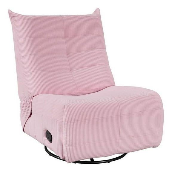 Gea 35 Inch Swivel Recliner Chair- Tufted- Pink Corduroy- Solid Wood