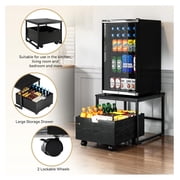 Mini Fridge Stand with Storage, Mini Fridge Stand Table Shelf with Lockable Mobile Wheel, Beverage Compact Refrigerator Stand Storage Cabinet Appliance Platform for Dorm, Apartment,Office