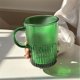 thumbnail image 3 of Taza de vidrio verde con asa, 16 oz, diseño de rayas verticales, 3 of 6