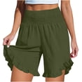 thumbnail image 2 of Women's Solid Color Casual High-Waist Elastic Waist Pocket Shorts with Ruffled Wrap Detail, Soft Polyester Shorts for Women, Summer Beach Vacation Outdoor Yoga Workout | UKHCCC,Army Green L, 2 of 8