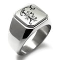 thumbnail image 1 of Stainless Steel Letter F Initial Floral Monogram Engraved Engraved Square Flat Top Biker Style Polished Signet Ring, 1 of 1