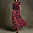 thumbnail image 2 of ZQUUVOU Women's Paisley Print Maxi Dresses Square Neck Short Sleeve High Waist Flowy Boho Velvet Elegant Swing Dress Burgundy, 2 of 8