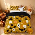 thumbnail image 3 of Homewish Halloween Ghost Witch Hat Duvet Cover Queen, Maple Leaf Black Cat Queen Bedding, Mustard Orange Black, Black Reversible 3pcs, 1 Duvet Cover and 2 Pillowcases, 3 of 7