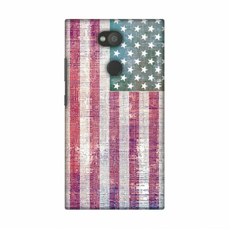 Sony Xperia L2 Case - USA flag- Wood texture, Hard Plastic Back Cover, Slim Profile Cute Printed Designer Snap on Case with Screen Cleaning
