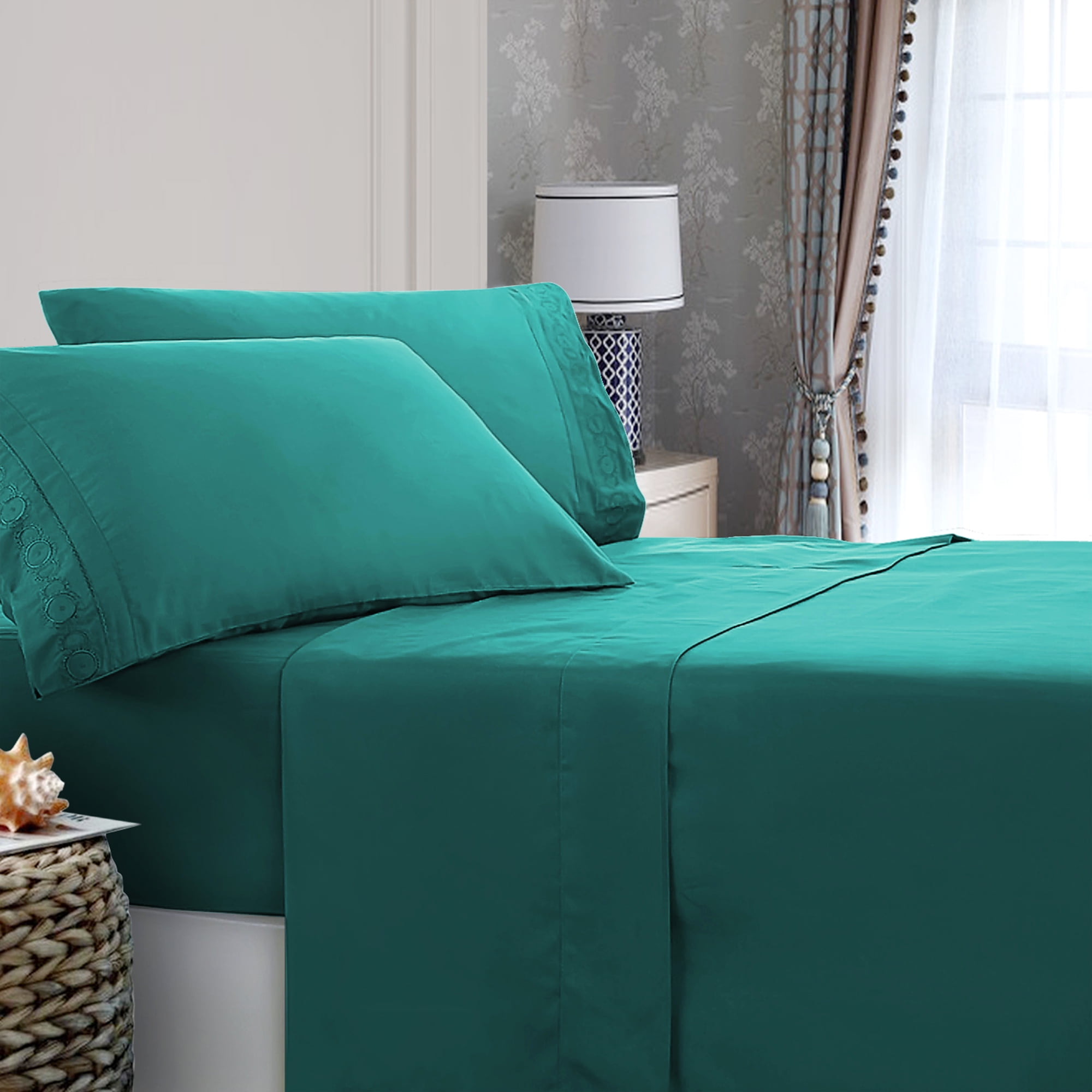 Microfiber Embroidery Bed Sheet Set with Pillowcase (3 or 4Piece