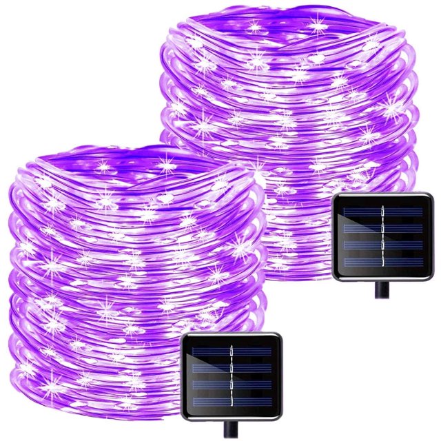 FYBTO Solar String Lights Outdoor, 2 Pack 100 LED Solar Rope Lights Copper Wire Fairy Lights Waterproof Waterproof Tube Light Decoration for Garden Fence Yard Summer Party (Purple)-0621