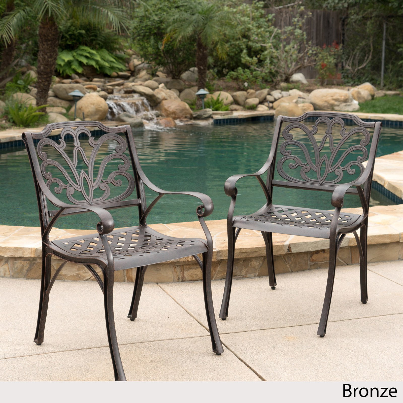 Alfresco Outdoor Cast Aluminum Dining Chairs Set Of 2