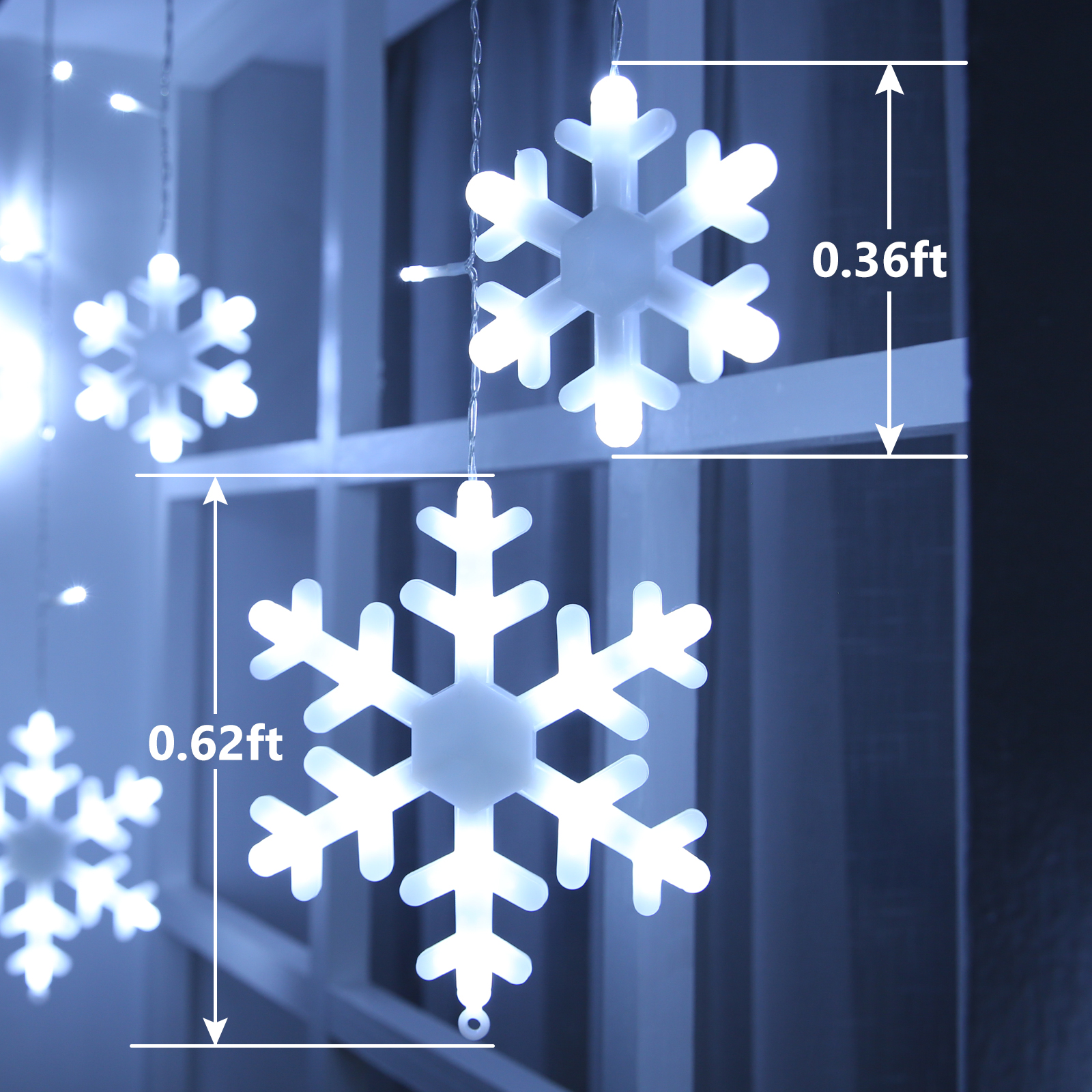 Toodour 264-LED Snowflake Icicle Christmas Lights, White photo 4