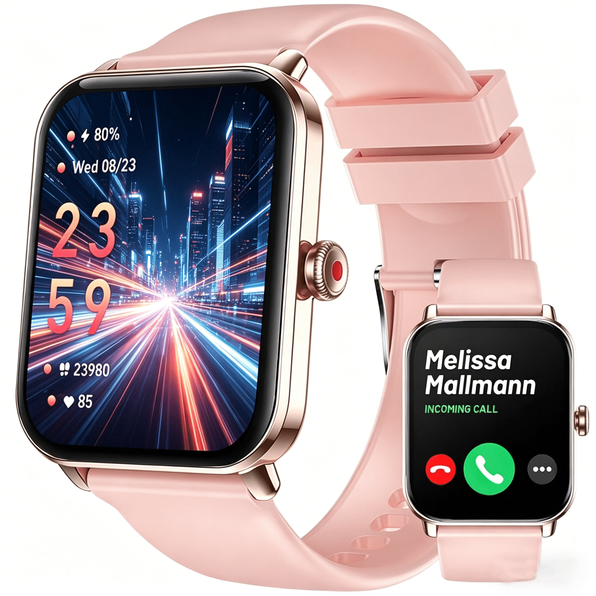 Fruit Intelligence NY39 Smartwatch, 1.83" HD Display, Bluetooth Call, Fitness Tracker with Pedometer, Heart Rate & Sleep Monitor, IP68 Waterproof, Gold Case with Purple Silicone Band