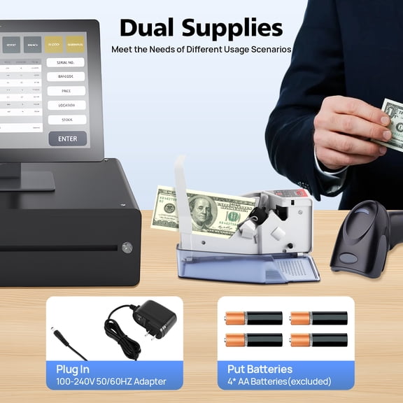 Money Counting Machine Mini Handy Bill Currency Cash Banknote Counter 2W Mini Money Bill Counter Cash Machine Automatic Cash Counting Grey