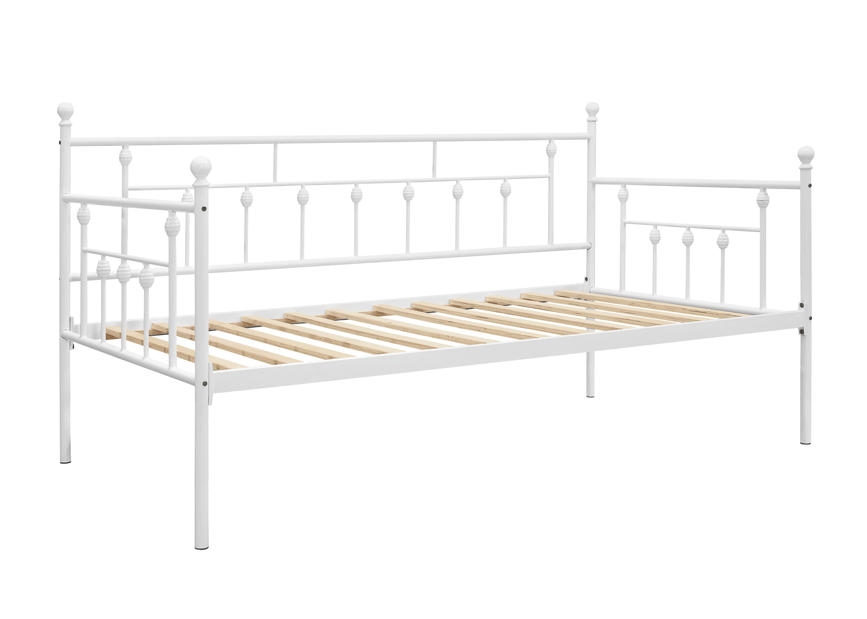 Home Design Aine Twin Metal Daybed with Victorian-Style Frame, Rounded Finials, Durable Slats, Stylish and Functional for Bedroom or Guest Room, White