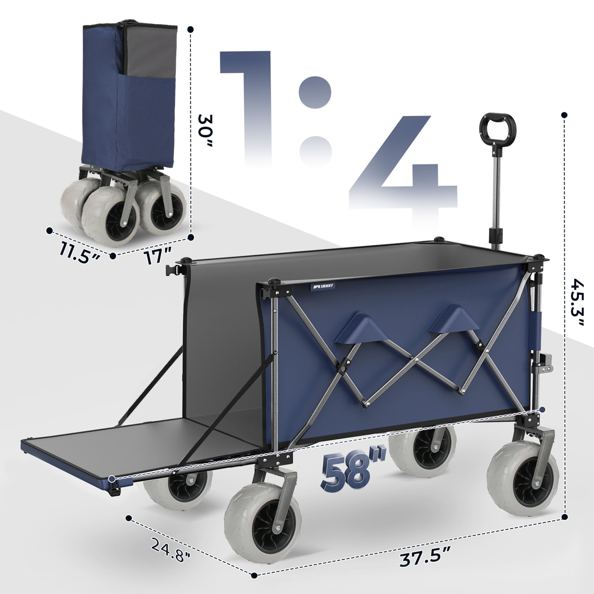 Beach Wagon with 9x4 PU Wheels 500 lbs Capacity Expandable Tailgate 300L Storage Sand Cart