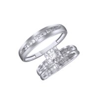 AFFY White Natural Diamond Engagement & Wedding Trio Bridal Ring Set In 10k White Gold (0.35 Cttw)