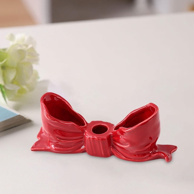 Bowknot Candle Soporter Atmósfera Bolder de velas Regalos de cumpleaños elegantes Candillas decorativas para el banquete de apartamento de dormitorio Rojo