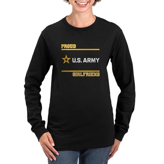 CafePress - Proud Army Girlfriend White And Gold Long Sleeve T Shirt - Women's Long Sleeve Graphic Tee Casual Fit