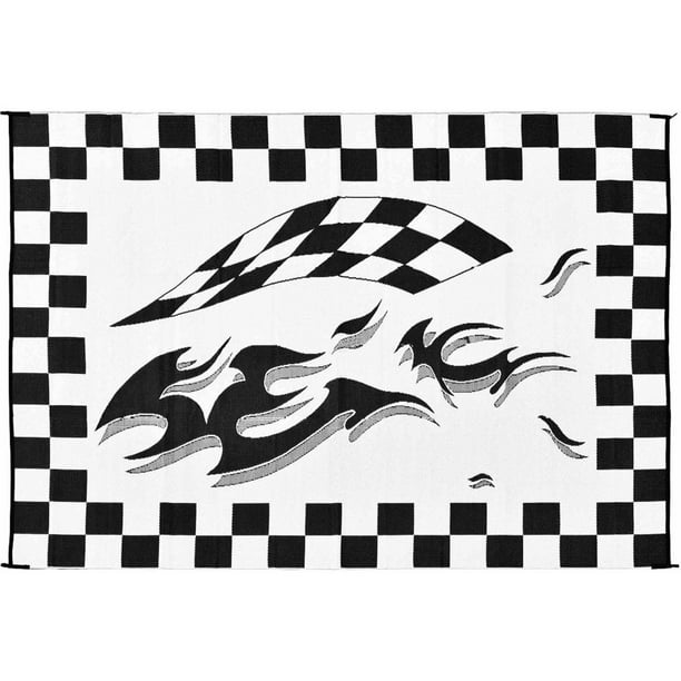 Stylish Camping Black Checkered Flag Reversible Patio Mat Walmart Com Walmart Com