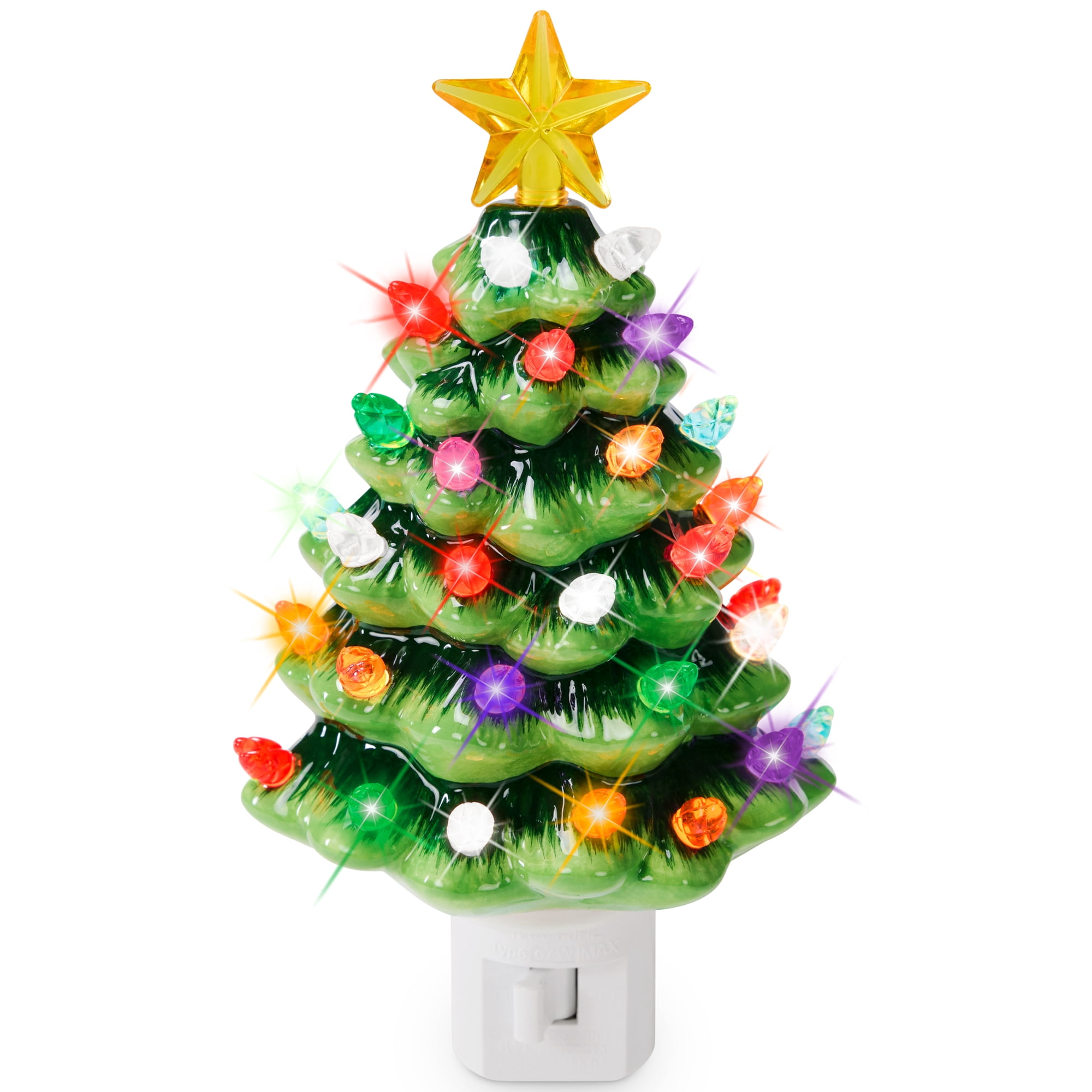 Best Choice Products 6.7in Ceramic Christmas Tree Nightlight Plug In Hand Painted Holiday Night Lamp - Green