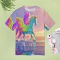 thumbnail image 4 of Rainbow Horse with Wings Women's Short Sleeve T-Shirt Crew Neck Casual Summer Trendy Loose Fit Tops, 4 of 6