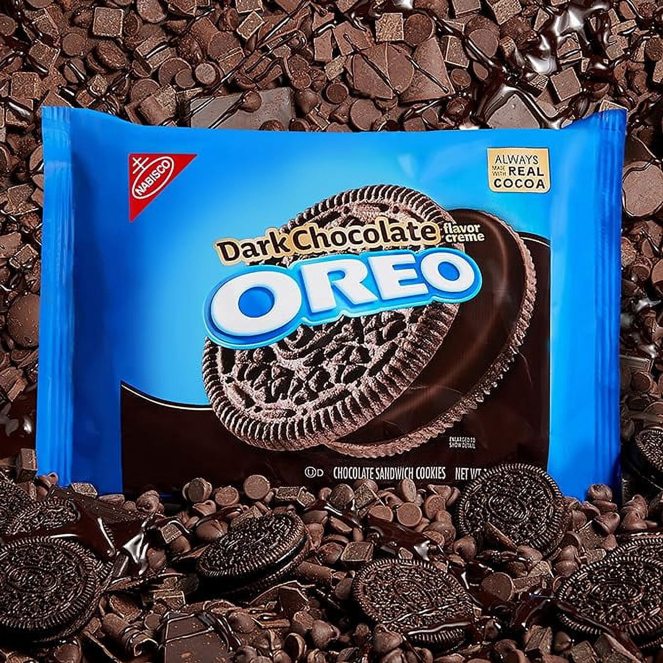 OREO Dark Chocolate Crème Chocolate Sandwich Cookies, Family Size, 17 oz (Pack of 4).