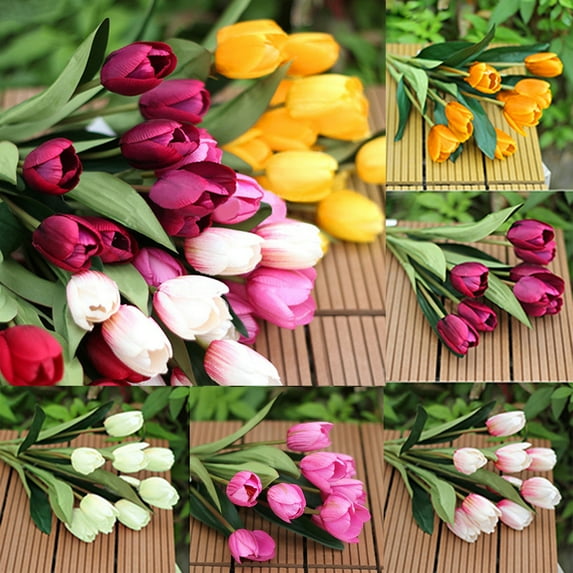 Walbest 9 Heads Artificial Tulips Flowers Vivid Real Touch Arrangement Bouquet for Home Room Office Party Wedding Decoration, Excellent Gift Idea for Mothers Day