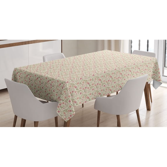 Floral Tablecloth, Flower Complex Design with Soft Colors Vintage Summer Season Foliage Print, Rectangle Satin Table Cover Accent for Dining Room and Kitchen, 60" X 90", Pink Peach Green, by Ambesonne