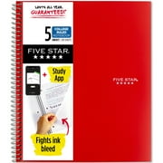 Five Star 5 Subject College Ruled Notebook Plus Study App, 8.5" x 11", Fire Red, Poly, Spiral, 200 Sheets