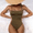 Brown, variant on One Piece Women’s Bikini Swimsuit Set,Sexy Ribbed Halter Double Straps Front Wrap Bathing Suits,High Waisted Ruched Swimwear Beachwear