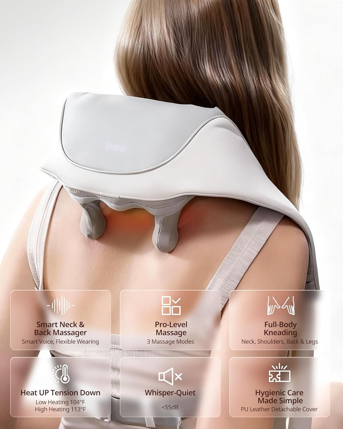 ibreo Shiatsu Neck and Back, Shoulder Massager with Heat, Scraping, 3 Massage Modes Adjustable, 3D Kneading Deep Tissue for Pain Relief (Neck S)