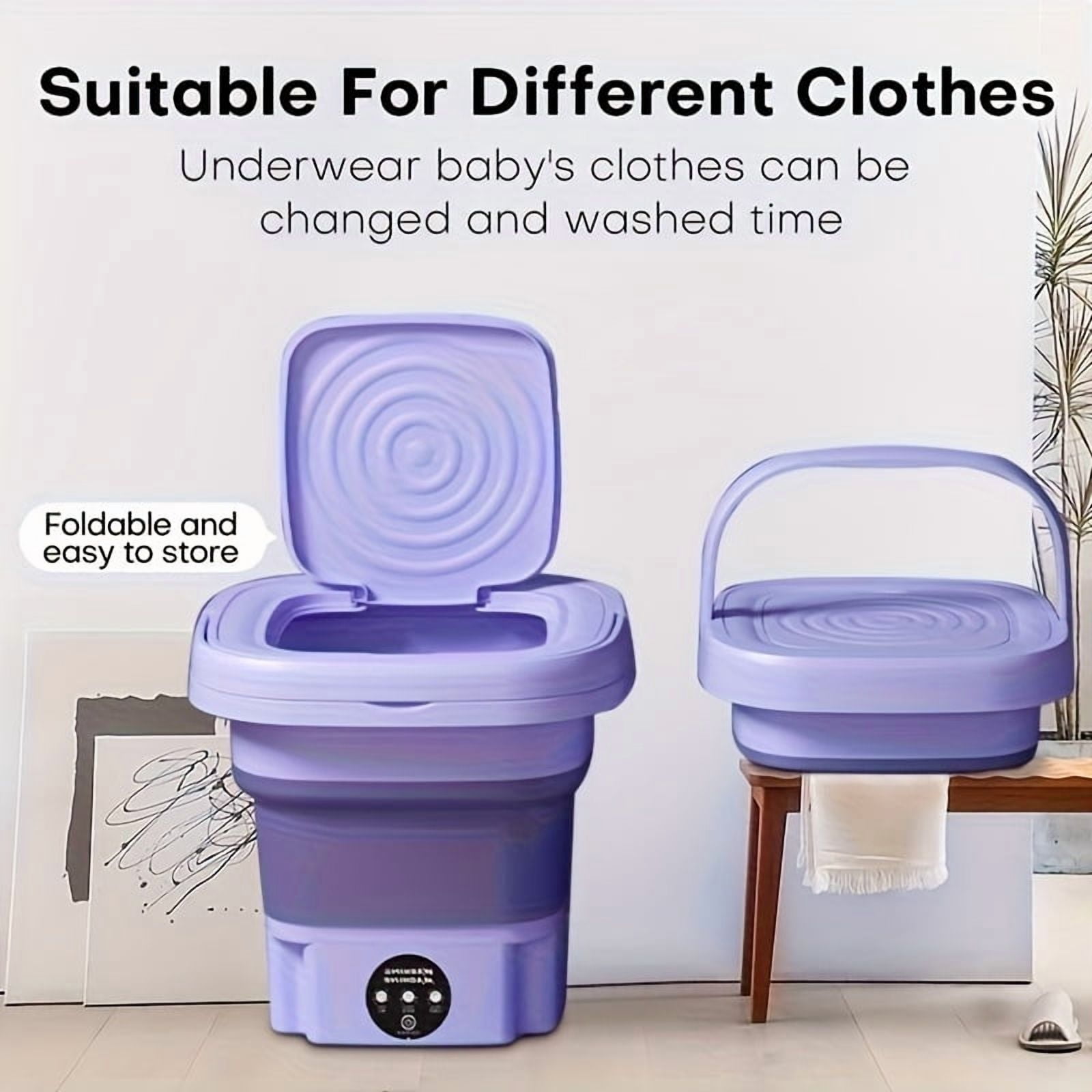 2.11gal High Capacity Mini Foldable Washing Machine - 3 Modes Deep Cleaning, Soft Spin Dry for Socks, Clothes, Towels, Delicate Items (Purple)