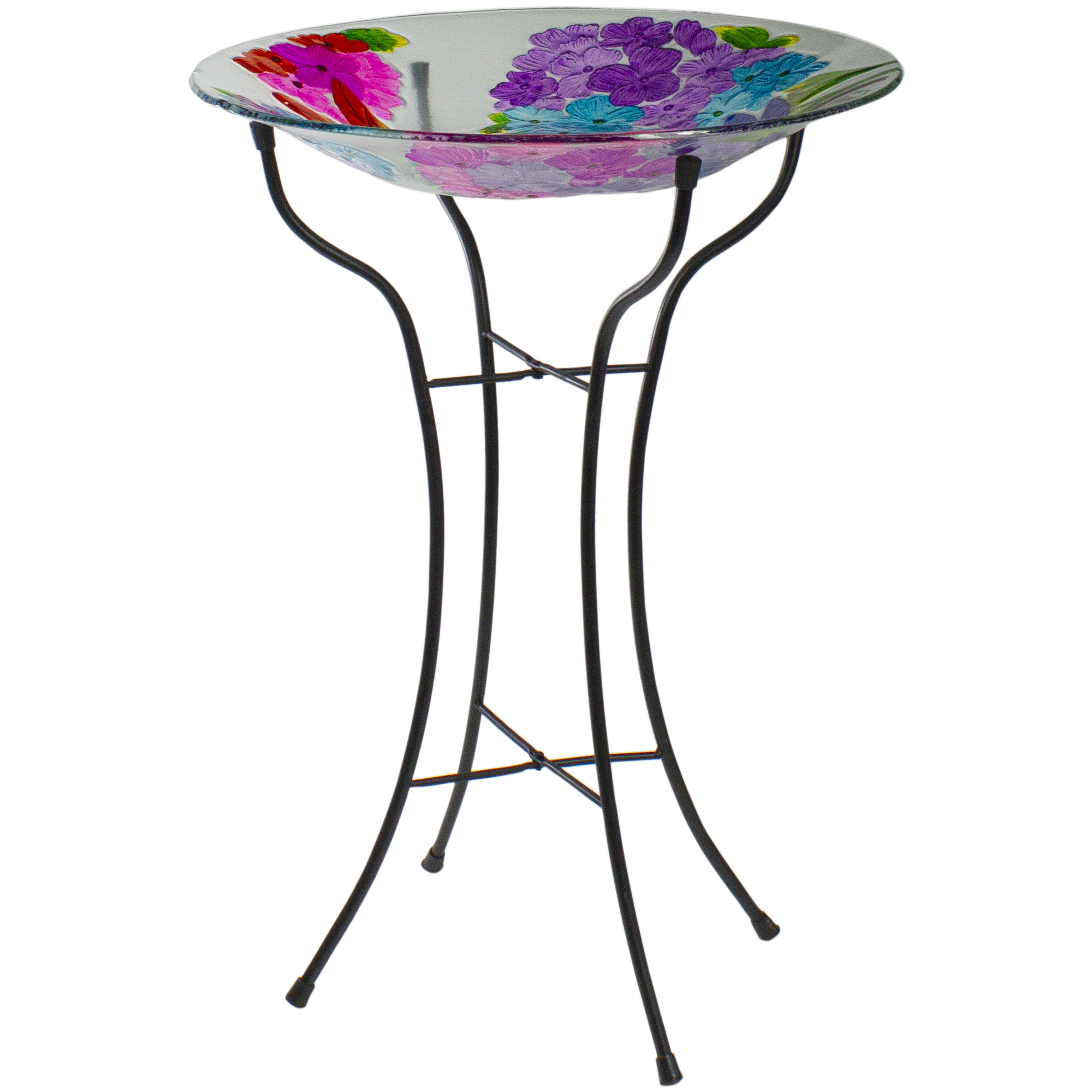Northlight 18” Pink and Purple Dragonflies Hand Painted Glass Outdoor Patio Birdbath